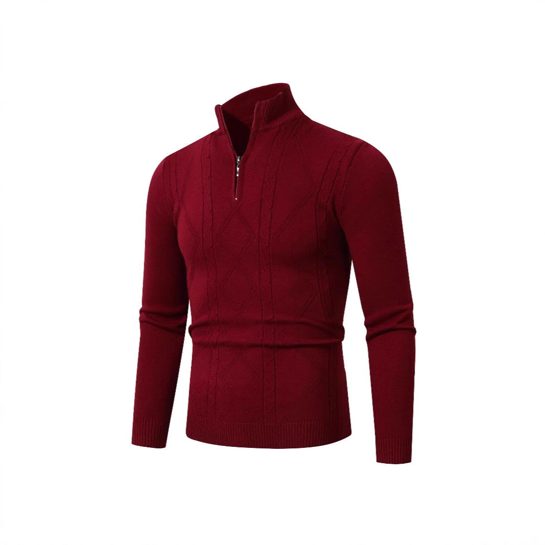 Herren Strickpullover mit modernem Zopfmuster und hohem Stehkragen R&B