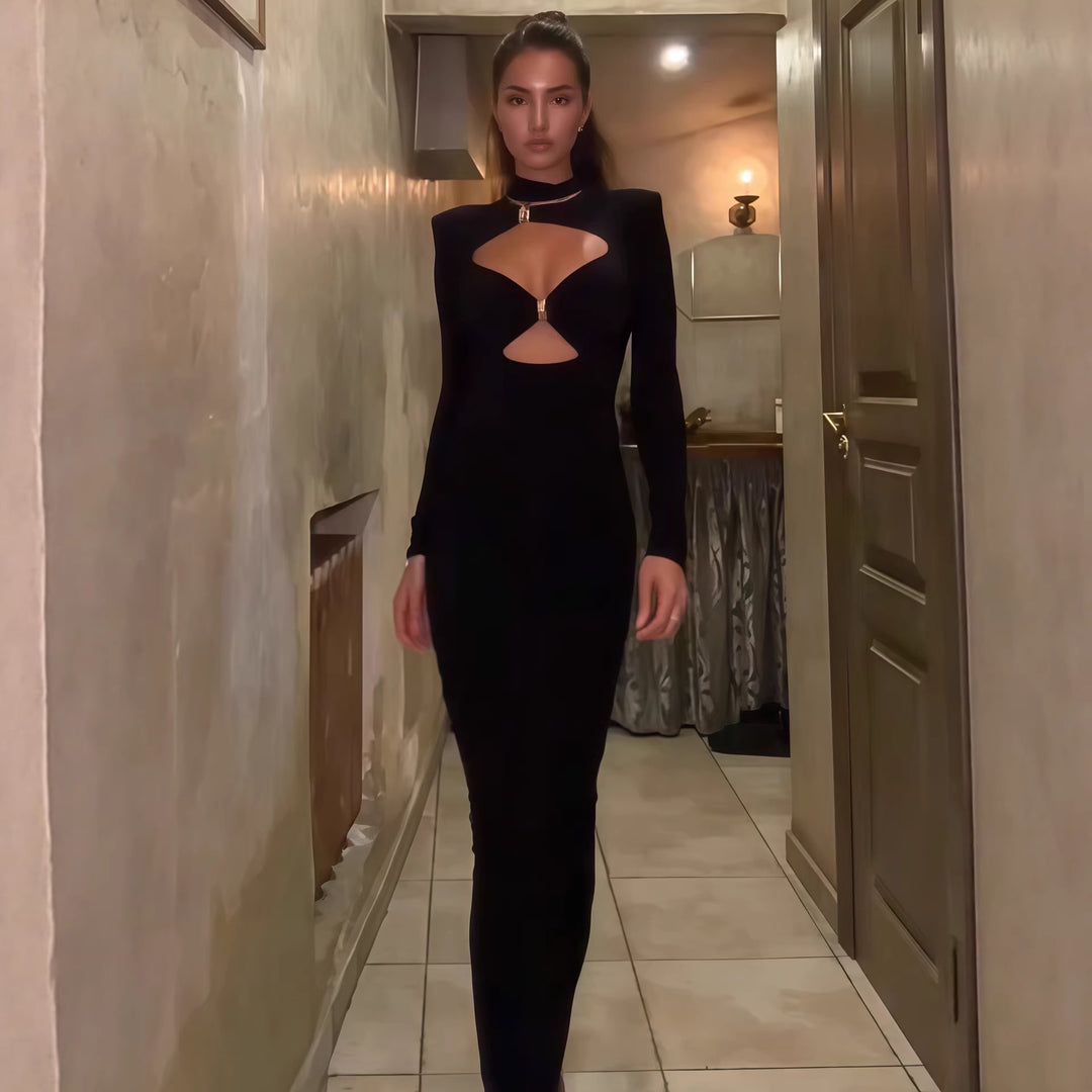 Damen Elegantes Maxikleid mit hochgeschlossenem Dekolleté und raffinierten Cut-Outs R&B