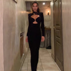 Damen Elegantes Maxikleid mit hochgeschlossenem Dekolleté und raffinierten Cut-Outs R&B