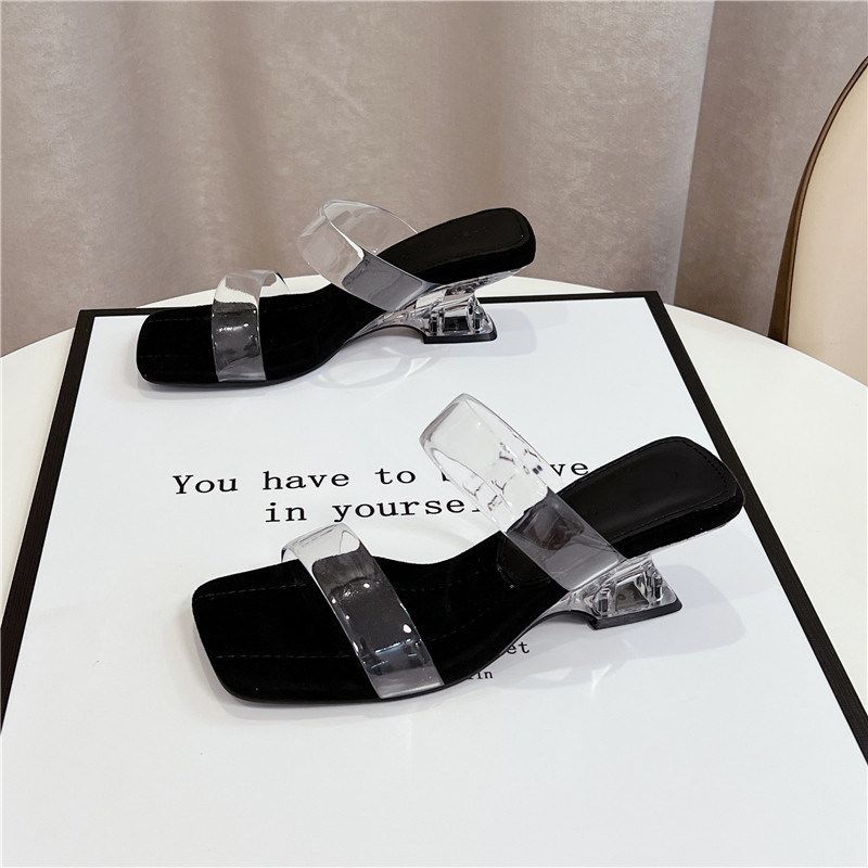 Damen transparente Slingback Sandalen mit klarem Blockabsatz R&B