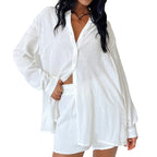 Damen Loungewear-Set mit lässiger Button-Up Bluse und komfortablen Shorts R&B