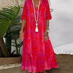 Damen nan Boho-Langkleid mit tiefem V-Ausschnitt, Stufenschnitt und legerer Oversize-Passform R&B
