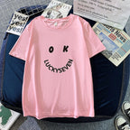 Damen modisches T-Shirt mit lässigem Smiley-Print und hochwertiger Baumwollqualität
