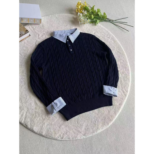 Damen Strickpullover mit dekorativem Zopfmuster und engem Kragen R&B