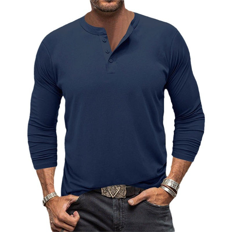 Herren Langarm-Henley-Shirt aus atmungsaktiver Baumwollmischung R&B