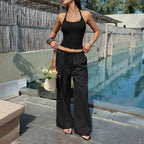 Damen luftiges Zweiteiliges Set mit tailliertem Bustier und weiten Hosen R&B