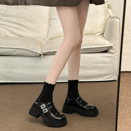 Damen Plateau-Ballerinas mit doppelt verstellbarem Riemen und glitzernden Details R&B