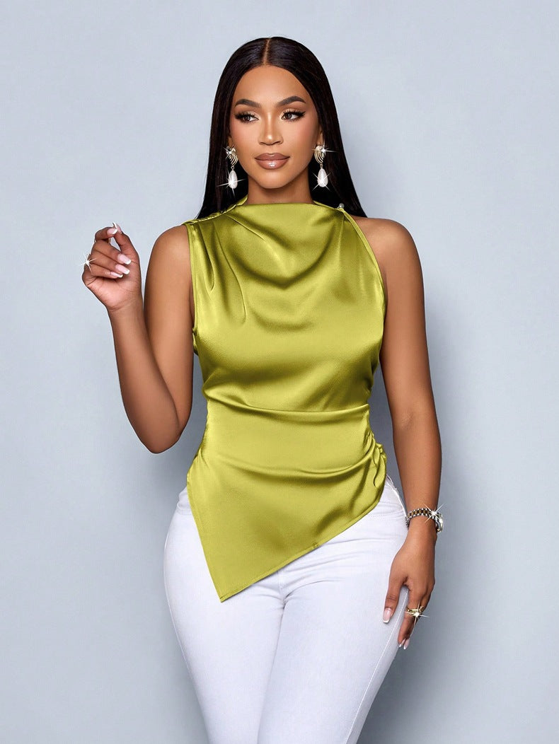 Damen Elegantes Satinoberteil mit asymmetrischem Saum R&B