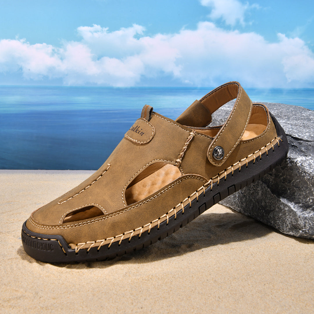 Herren luftige Leder-Sandalen mit verstellbarem Riemen R&B