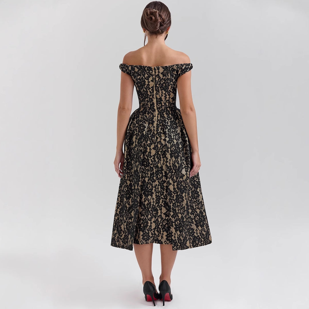 Damen Spitzenkleid mit schulterfreiem Design und elegantem Rock R&B