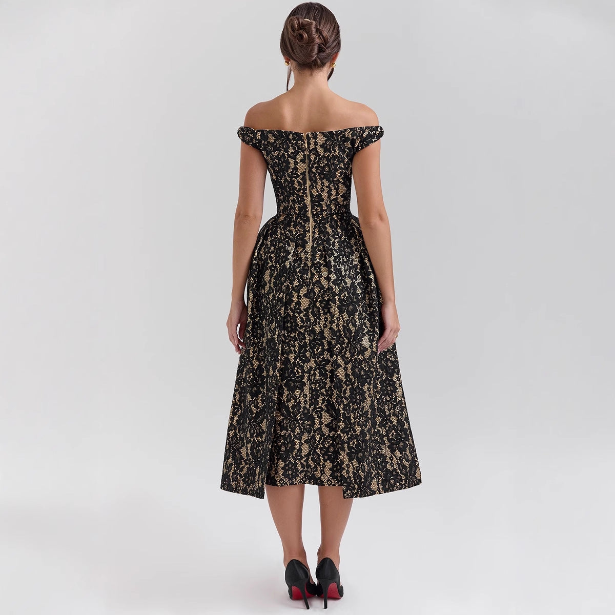 Damen Spitzenkleid mit schulterfreiem Design und elegantem Rock R&B