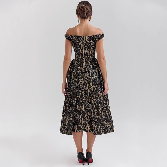Damen Spitzenkleid mit schulterfreiem Design und elegantem Rock R&B