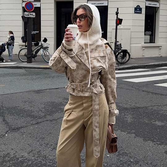 Damen modische Trenchcoat-Jacke mit Gürtel und Kapuze R&B