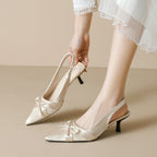 Damen Slingback-Pumps mit eleganter Schleife und modischem Spitzendesign