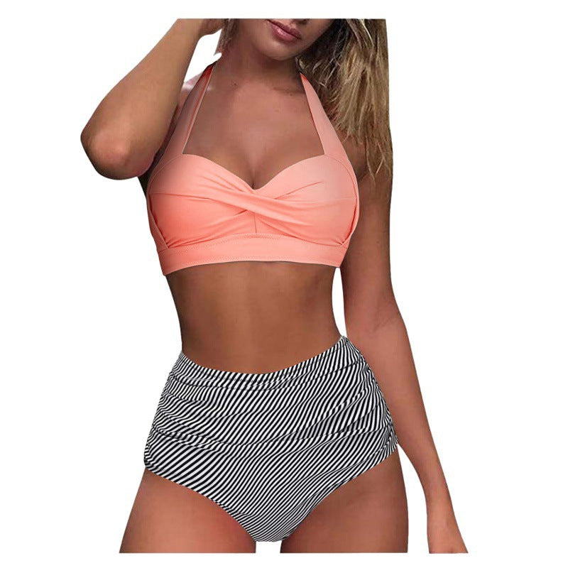 Damen Hochtaillierter Karobikini mit gerafftem Oberteil R&B