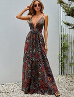 Damen Maxikleid mit tiefem V-Ausschnitt und floralem Muster R&B