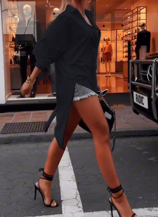 Damen nan weites Hemdkleid mit mittigem Rückenreißverschluss, geschlitztem Schwalbenschwanzsaum und halblangen Fledermausärmeln R&B
