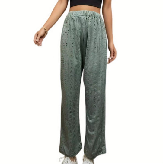 Damen weite Sommerhose mit feinen Lochmuster und elastischem Bund R&B