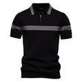 Herren nan edles Feinstrick-Poloshirt mit kurzem Metallreißverschluss, Bündchenärmeln und kontrastierten Streifenbändern R&B