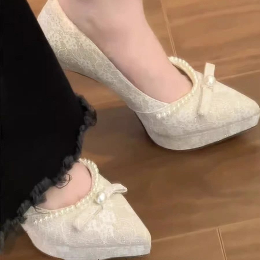Damen Spitzenschuhe mit dekorativer Schleifenapplikation R&B