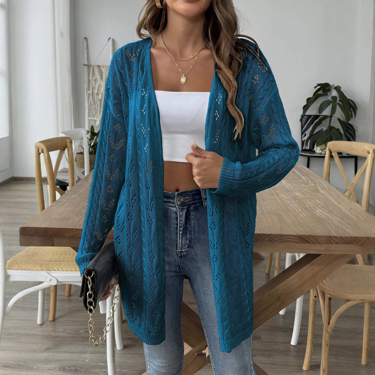 Damen leichte Strickjacke im eleganten Lochmuster R&B