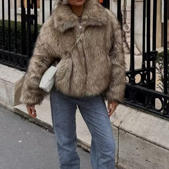 Damen Kunstfelljacke mit modischem Kragen R&B
