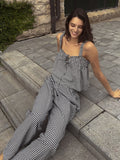 Damen Fließendes Sommer-Jumpsuit mit Karomuster und verstellbaren Trägern R&B