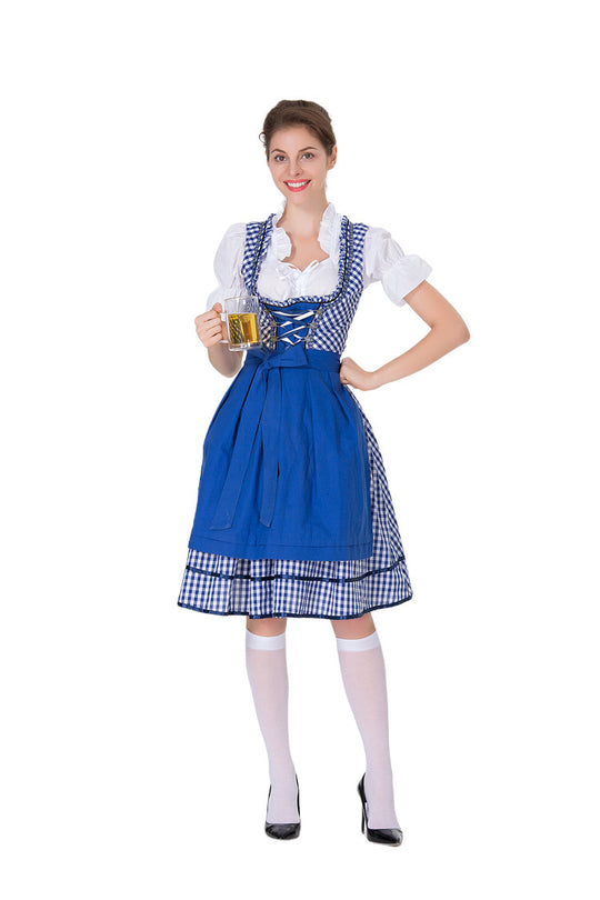 Damen Trachtenkleid mit traditionellen Karomuster und eleganten Rüschen R&B