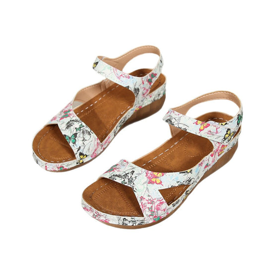 Damen Bequeme Wedge-Sandalen mit breitem Riemen und floralem Design R&B