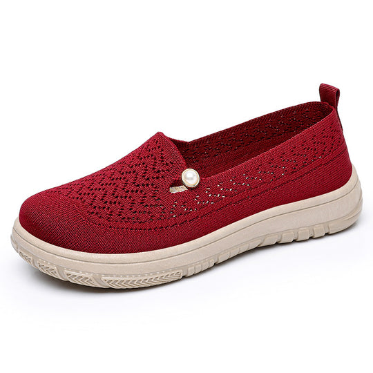 Damen Slip-On Freizeit Schuhe mit eleganter Strickoberfläche und Perlenschmuck R&B