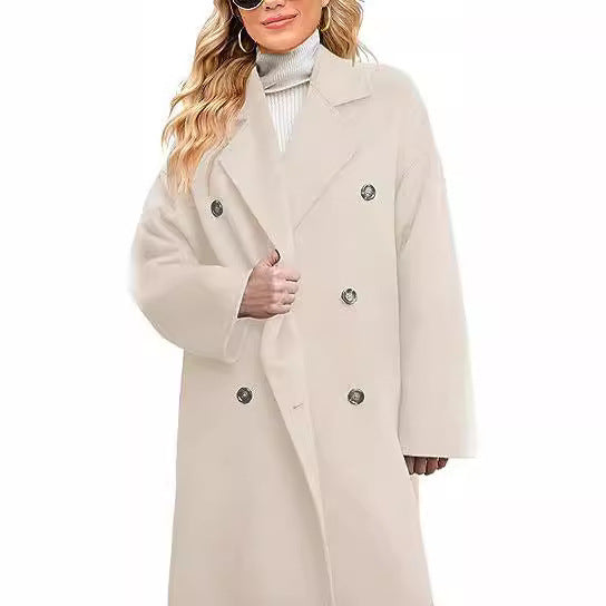 Damen eleganter und lässiger Wollmantel mit doppelter Knopfleiste R&B