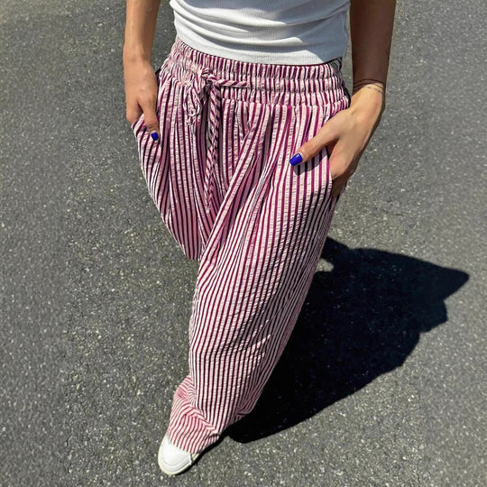 Damen Leichte Hochgetragene Harem-Hosen mit Streifen R&B