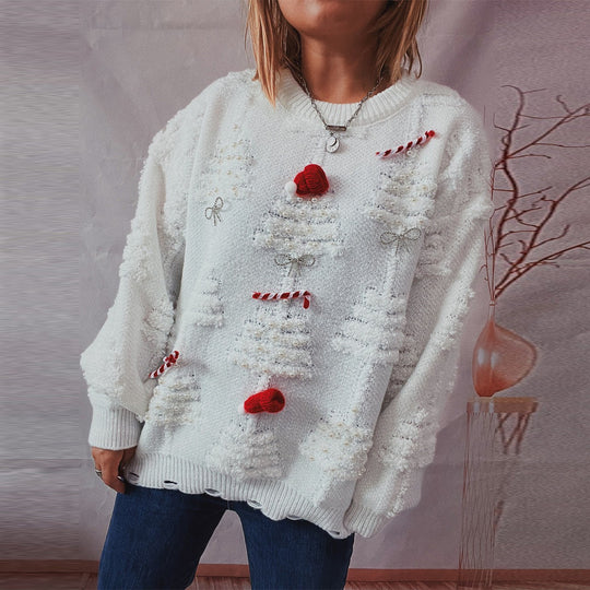 Damen festlicher Pullover mit kreativen Weihnachtsmotiven und strukturiertem Design R&B