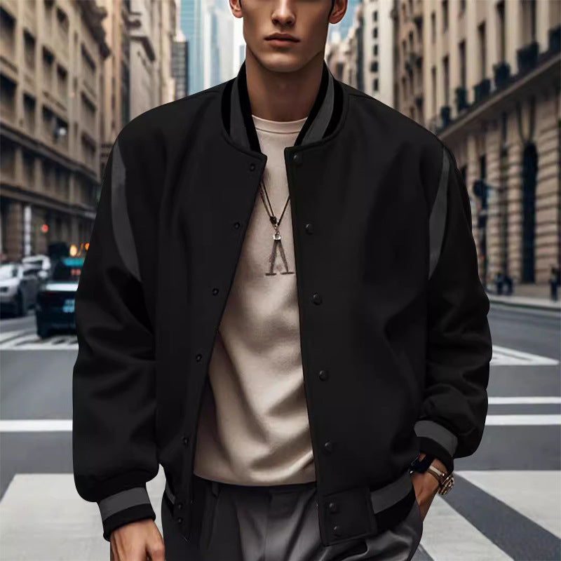 Herren Sportliche Collegejacke im retro Stil mit Kontrastärmeln und Druckknopfverschluss R&B