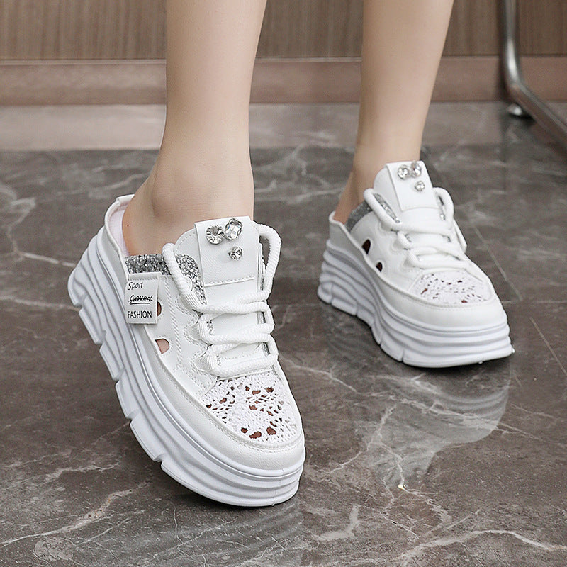 Damen Plateau Clogs mit atmungsaktiver Obermaterialstruktur und elegantem Glitzerelement R&B