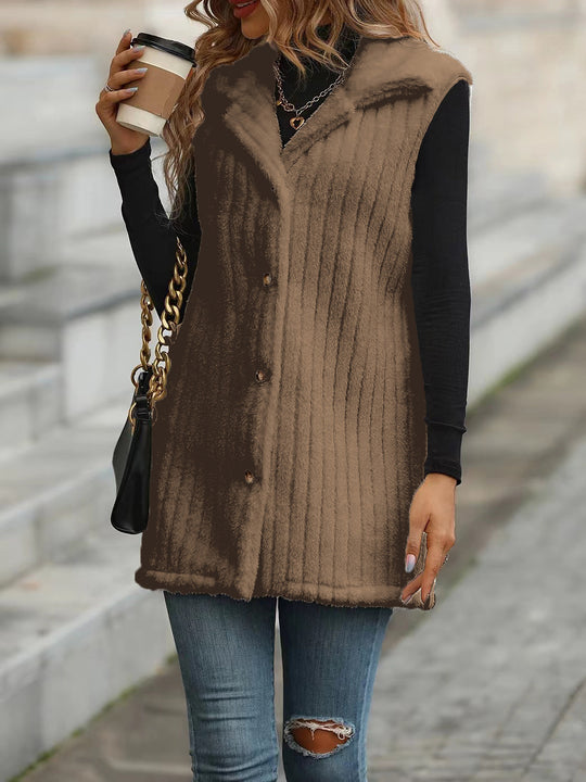 Damen Kuschelige Langarm-Weste mit Knopfleiste und strukturiertem Design R&B