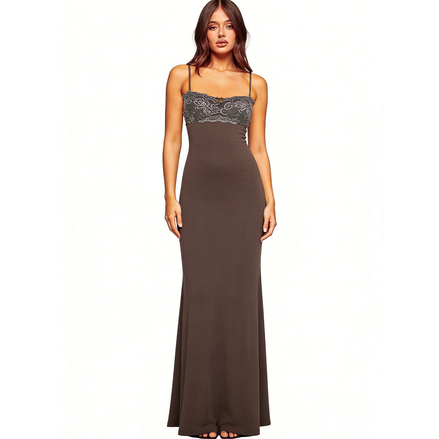 Damen elegantes Maxikleid mit Spitzendetails R&B