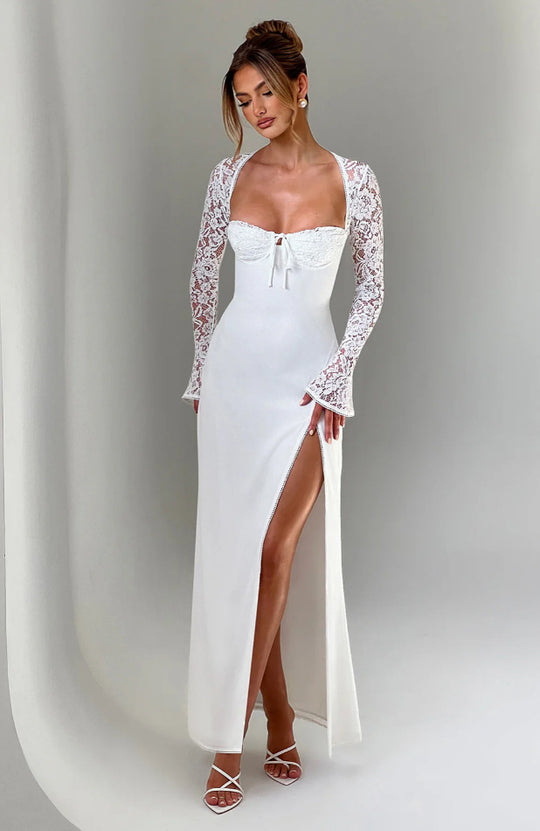 Damen Maxikleid mit langen Ärmel-Details R&B