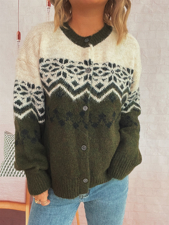 Damen kuschelige Strickjacke mit großem Muster und hochwertiger Verarbeitung R&B