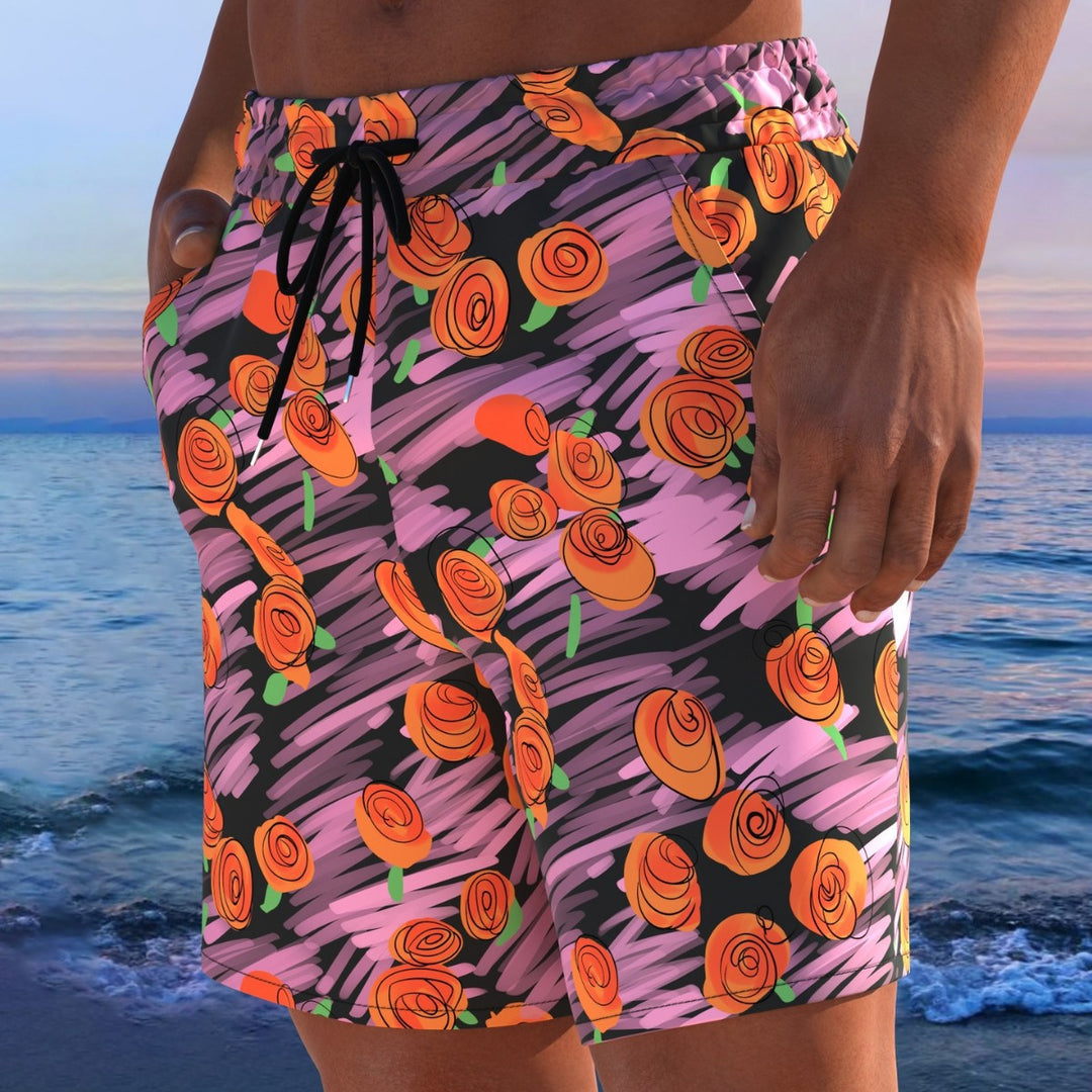 Herren Badeshorts mit modernem Streifen-Design und elastischem Bund R&B