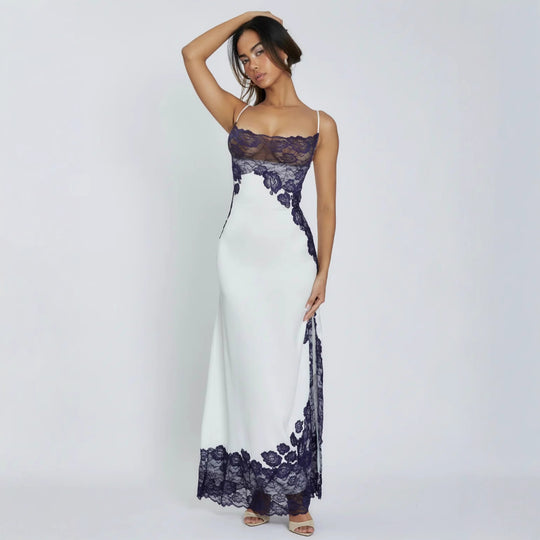 Damen Elegantes Spitzenkleid mit tiefem V-Ausschnitt und transparenten Einsätzen R&B