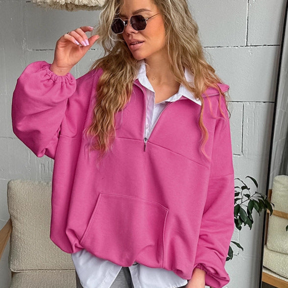 Damen lässiger Oversized-Pullover mit Stehkragen R&B