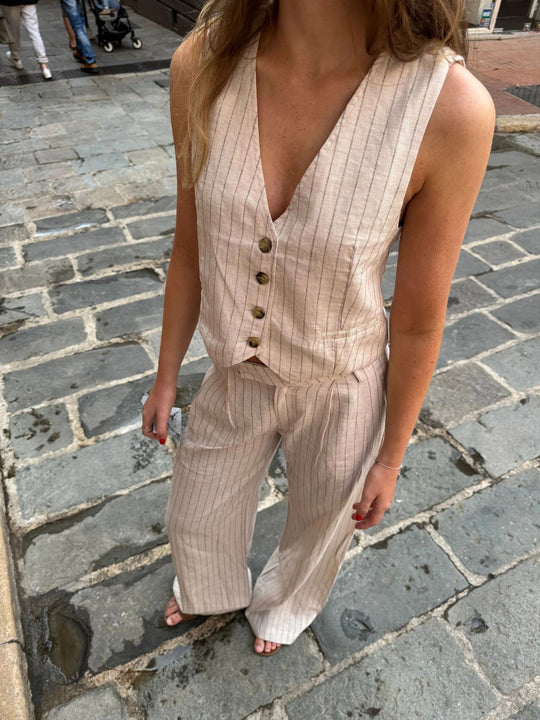 Damen modisches Zweiteiler-Set mit ärmelloser Bluse und weitem Bein R&B