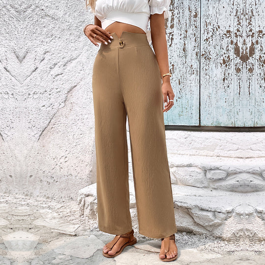 Damen Hochtaillierte Stoffhose mit dekorativem Knopfdetail R&B