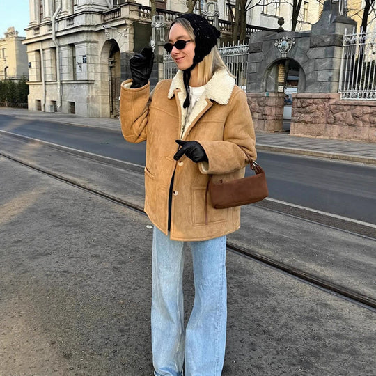 Damen Oversized Kunstfelljacke im lässigen Schnitt R&B