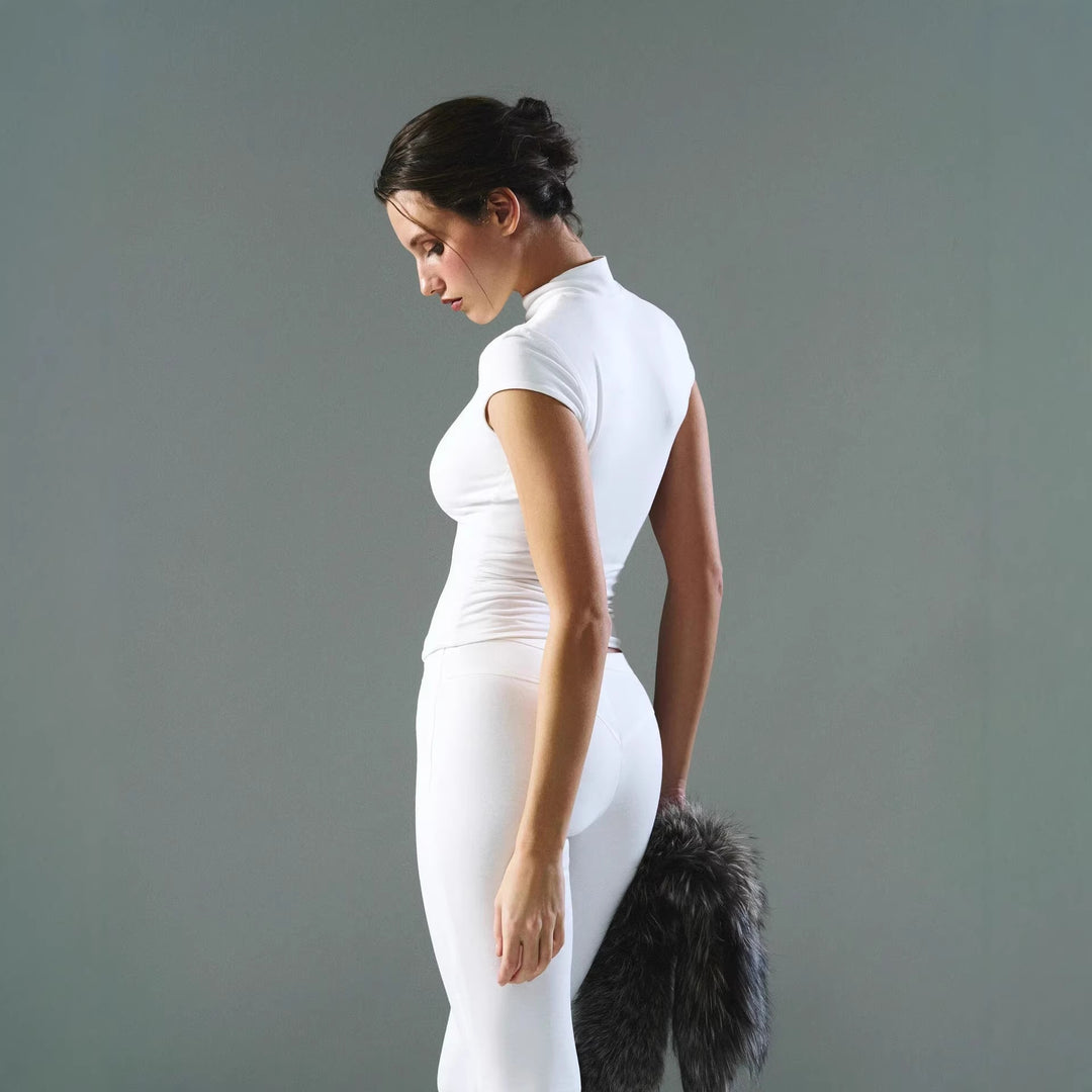 Damen figurbetontes Oberteil mit Choker-Ausschnitt R&B