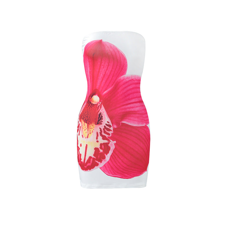 Damen figurbetontes Trägerkleid mit floralem Orchideen-Design R&B