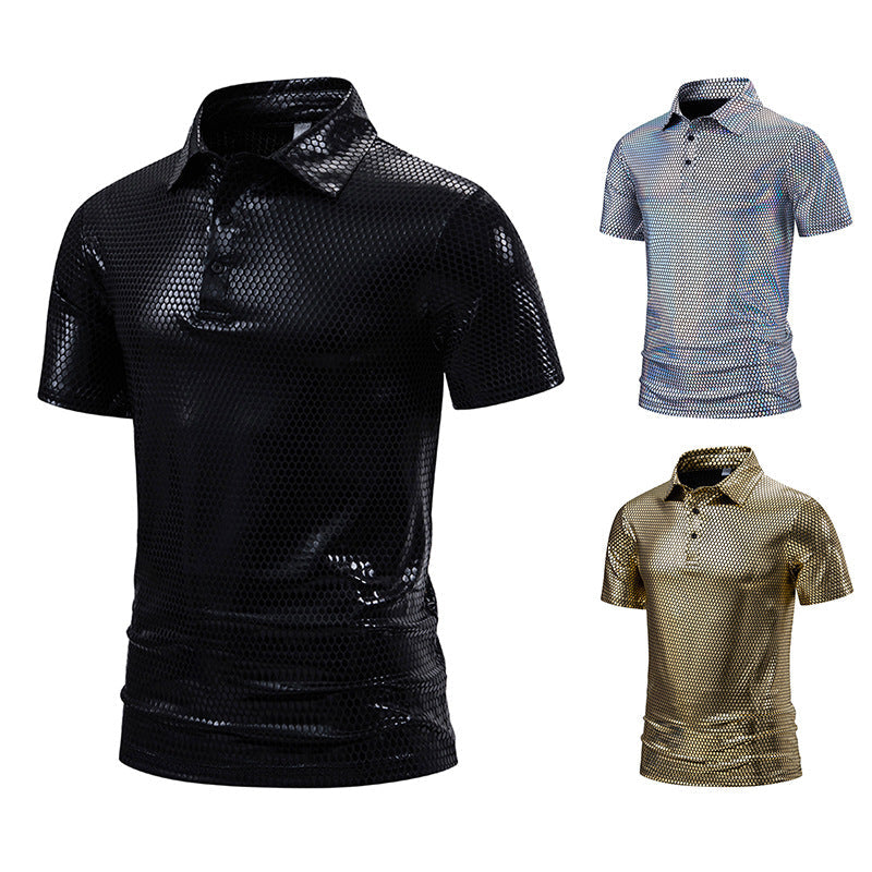 Herren Poloshirt mit glänzendem Honigwaben-Muster