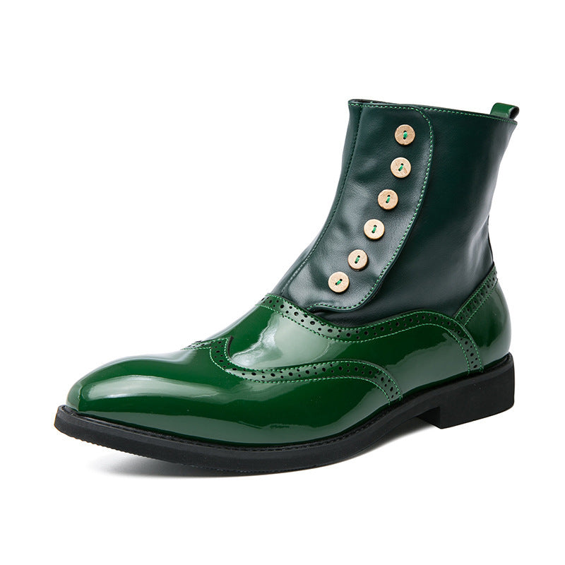 Damen elegante Lackleder Stiefeletten mit modischen Knöpfen R&B