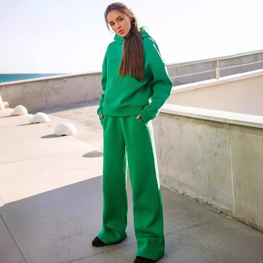 Damen lässiges Hooded Sweatset mit Ziernähten R&B